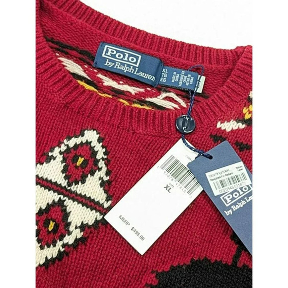 Polo Ralph Lauren Men's Red Western-Inspired Fair Isle Sweater Size XL MSRP $498 - Picture 5 of 7